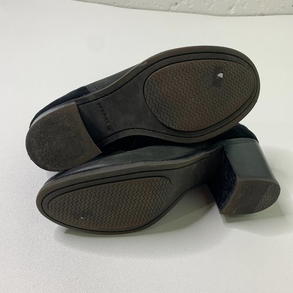 Sperry Leather Ankle Booties Boots Black Heels Quilted Suede Trendy Womens 6.5 - Picture 6 of 9
